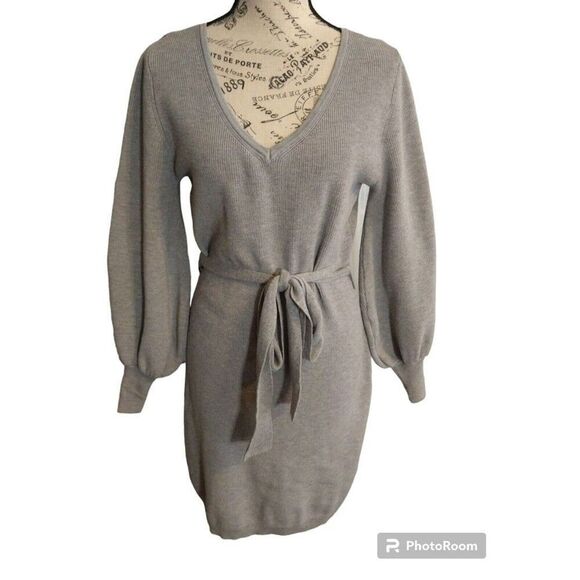 Sam Edelman vneck puff sleeve dress Gray xs boho feminine Cottage Core - Picture 3 of 8